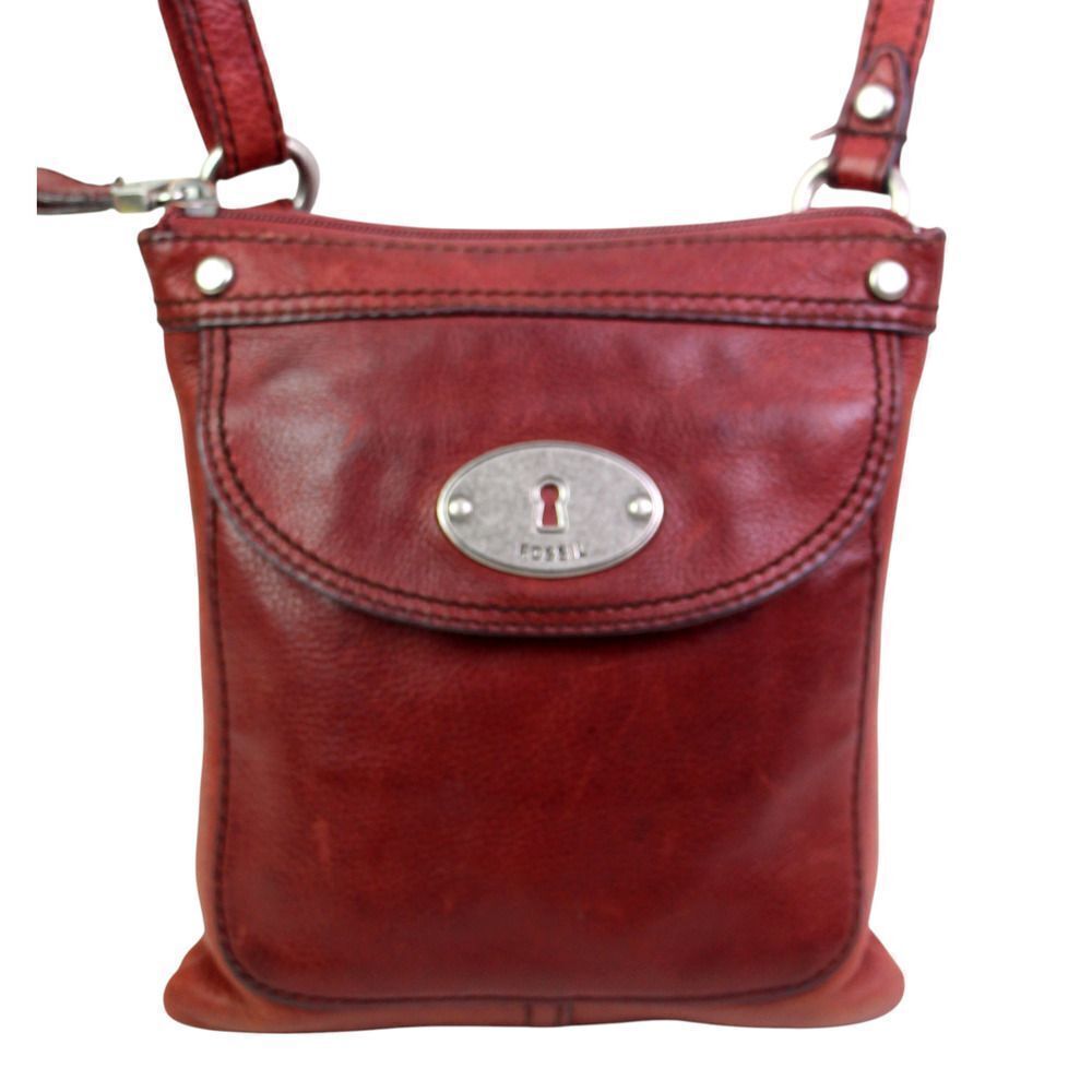 Fossil LLV DARK RED GENUINE LEATHER ZIP TOP X-BODY SHOULDER BAG HANDBAG PURSE